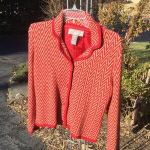 Norton Chevron Pattern Red Trimmed Cardigan